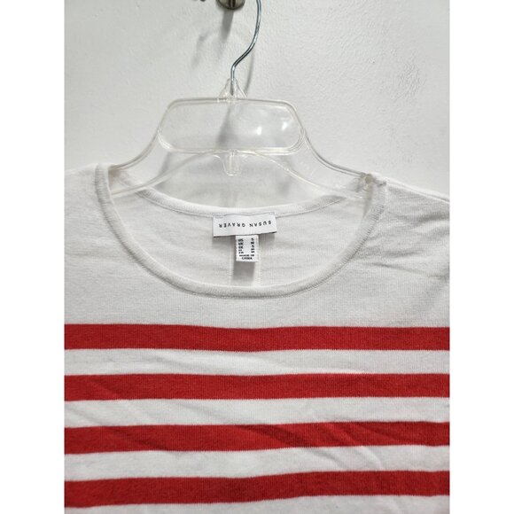 Susan Graver Sweater Womens Small White Red Striped 3/4 Sleeve Casual Preppy - Picture 2 of 6